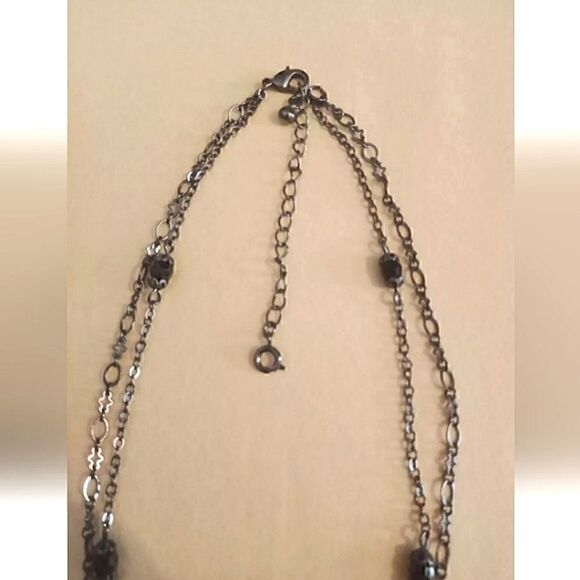 Vintage Chain And Beaded With Drop Pendant Of Black And Smoke Rhinestones - Picture 3 of 3